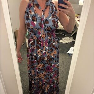Cleobella Floral Maxi Dress in Light Blue, Brown, Pink and Peach NWT LRG Iman An